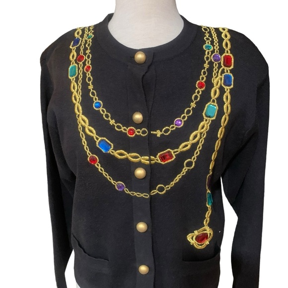 JH Collectibles embroidered and bejeweled vintage cardigan - Picture 2 of 7